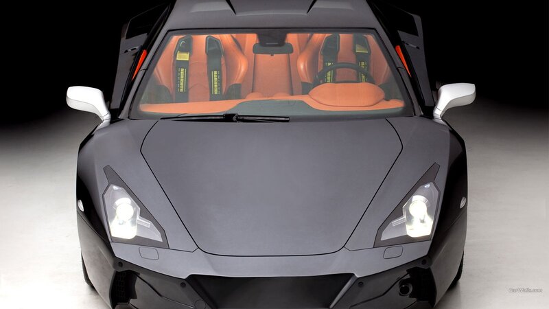 Black Sports Car — Dramatic, Photograph, Orange Seats