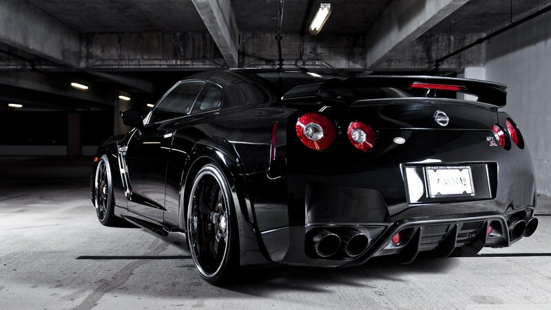 Black Sports Car — Dramatic, Photograph, Parking Garage, Exhaust