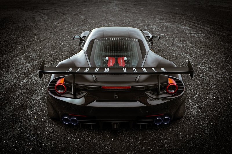 Black Sports Car — Dramatic, Photograph, Rear Wing, Exhaust Pipes, Engine