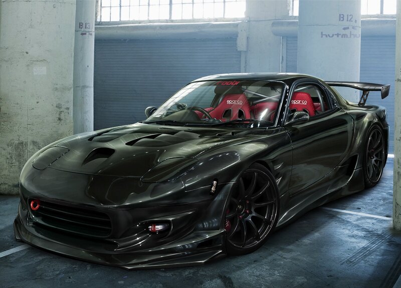 Black Sports Car — Dramatic, Photograph, Red Seats, Tire