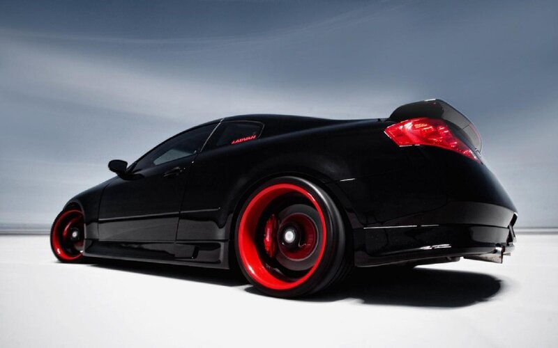 Black Sports Car — Dramatic, Photograph, Red Wheels