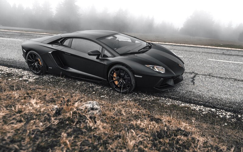 Black Sports Car — Dramatic, Photograph, Road, Fog