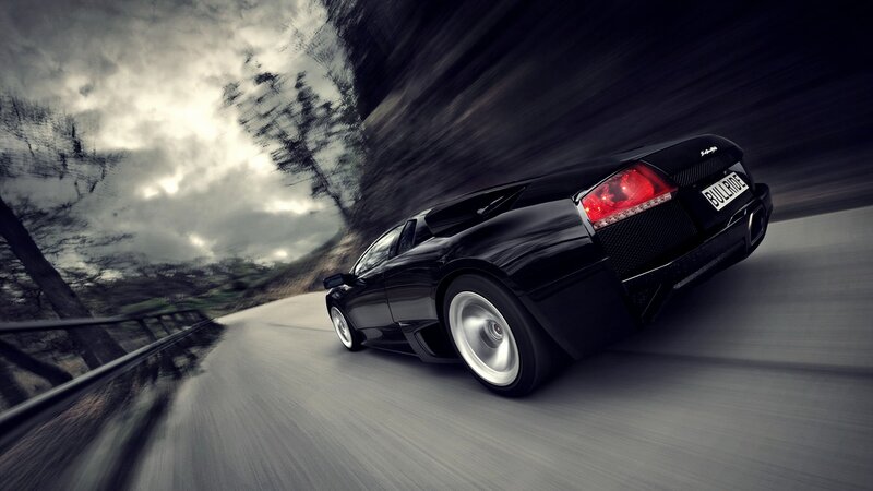 Black Sports Car — Dramatic, Photograph, Road, Trees, Clouds