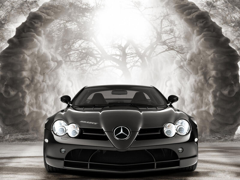 Black Sports Car — Dramatic, Photograph, Trees, Fog, White, Gray