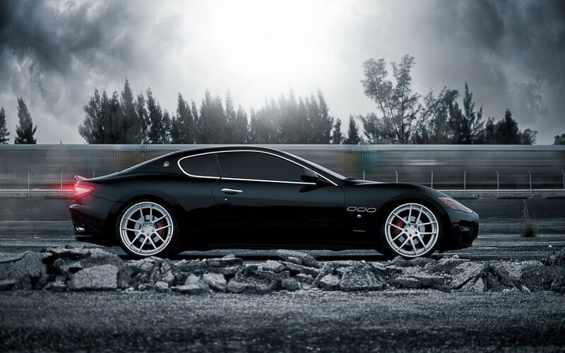 Black Sports Car — Dramatic, Photograph, Trees, Road