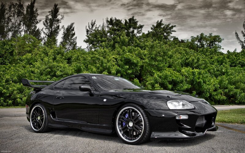 Black Sports Car — Dramatic, Photograph, Trees, Sky