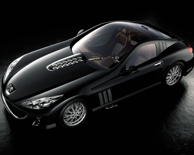 Black Sports Car — Dramatic, Photograph, Wheels, Headlights, Silver, Peugeot