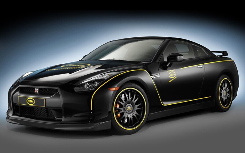 Black Sports Car — Dramatic, Photograph, Yellow Stripes, Racing Wheels