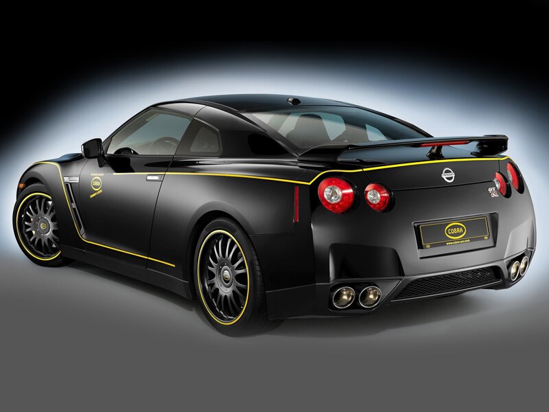 Black Sports Car — Dramatic, Photograph, Yellow Stripes, Rear Spoiler
