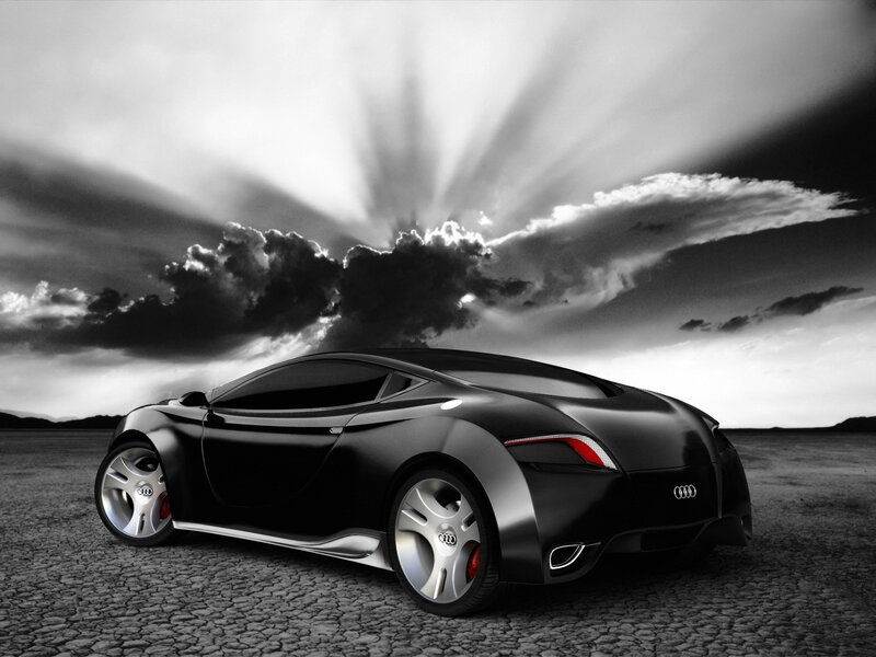 Black Sports Car — Dramatic, Sunset, 3d Render, Clouds, Sky, Desert