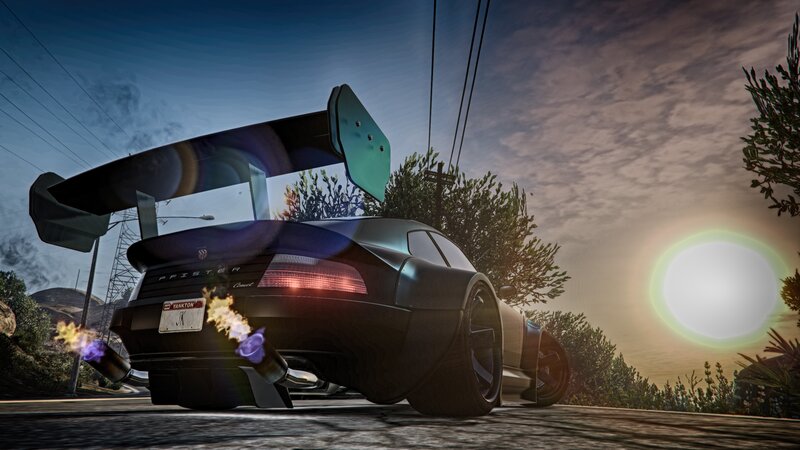 Black Sports Car — Dramatic, Sunset, 3d Render, Exhaust Flames