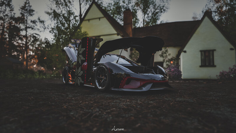 Black Sports Car — Dramatic, Sunset, 3d Render, House