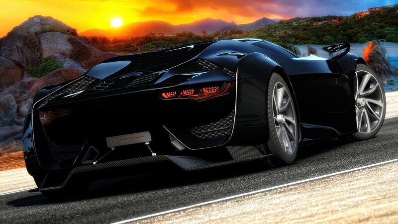 Black Sports Car — Dramatic, Sunset, 3d Render, Road