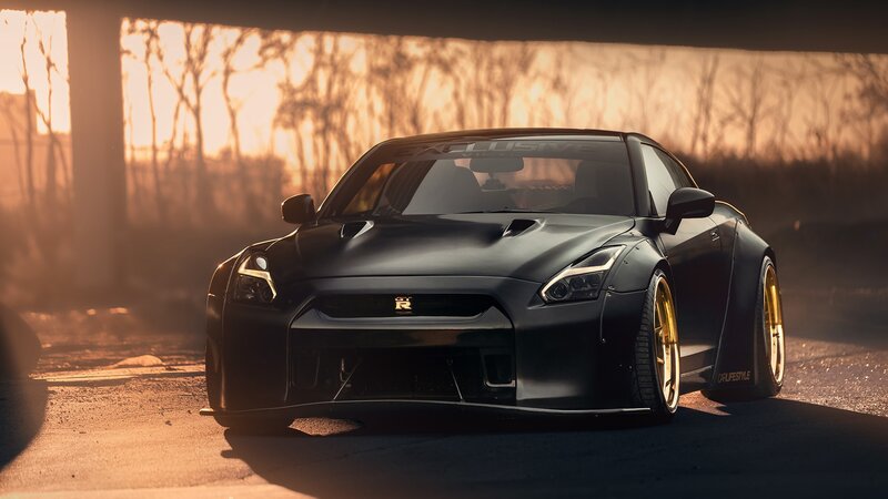 Black Sports Car — Dramatic, Sunset, Digital Art, Sunlight