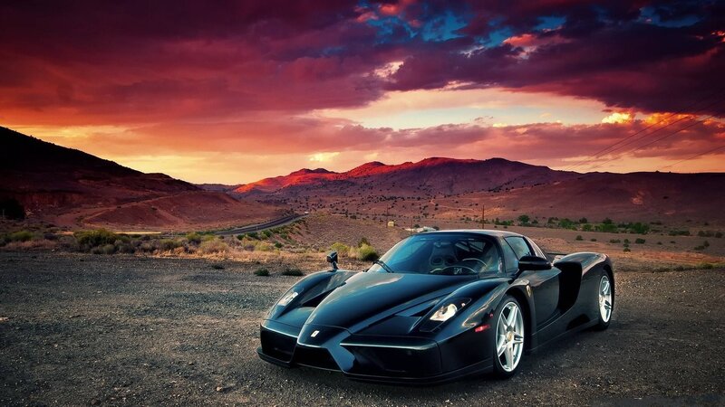 Black Sports Car — Dramatic, Sunset, Photograph, Desert