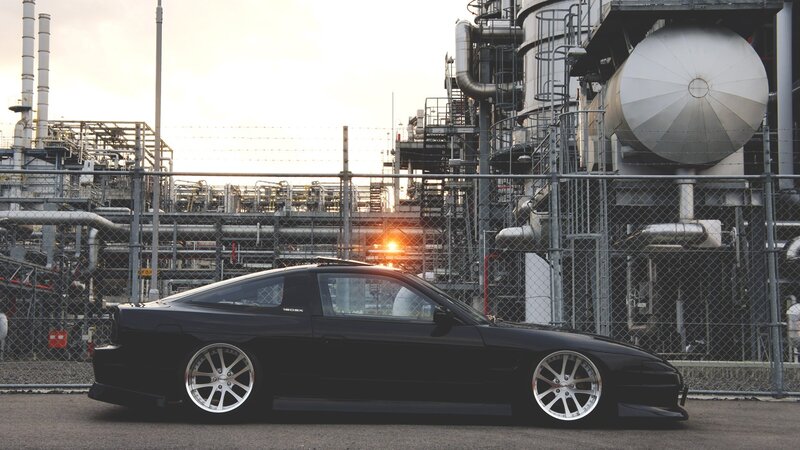Black Sports Car — Dramatic, Sunset, Photograph, Industrial Plant