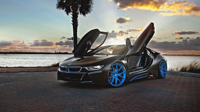 Black Sports Car — Dramatic, Sunset, Photograph, Palm Tree
