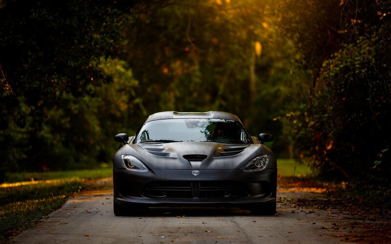 Black Sports Car — Dramatic, Sunset, Photograph, Road, Trees