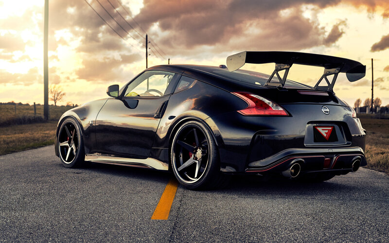 Black Sports Car — Dramatic, Sunset, Photograph, Tire, Tail Light