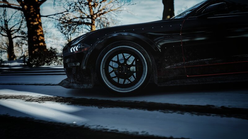 Black Sports Car — Dramatic, Winter, 3d Render, Snow, Trees