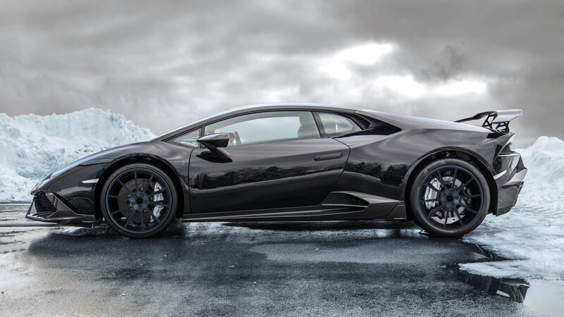 Black Sports Car — Dramatic, Winter, Photograph, Ice