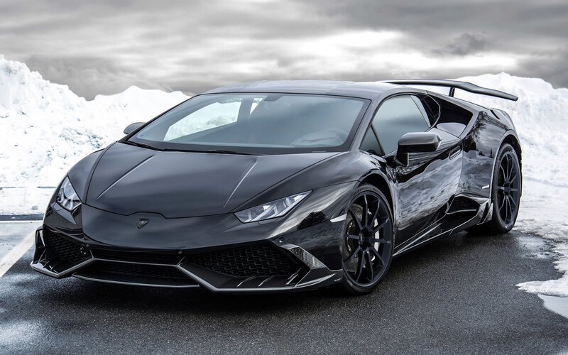 Black Sports Car — Dramatic, Winter, Photograph, Snow