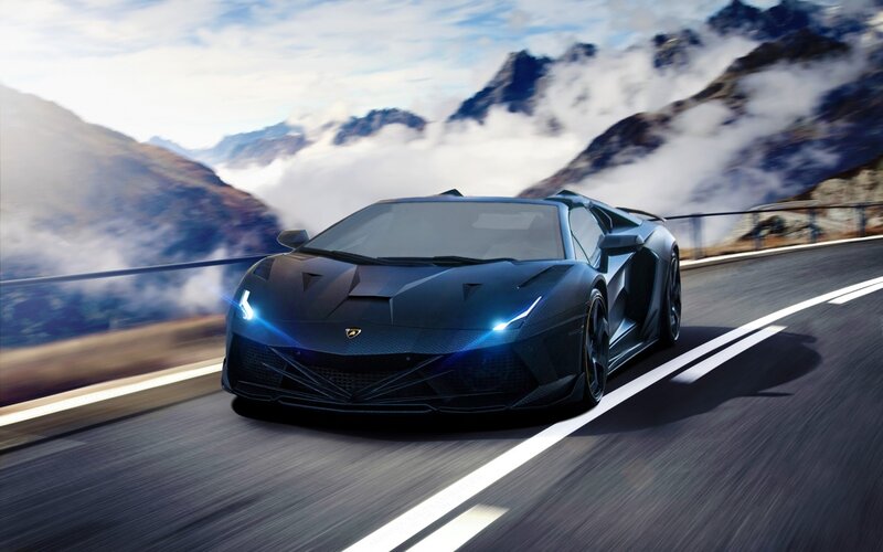 Black Sports Car — Dynamic, 3d Render, Mountains