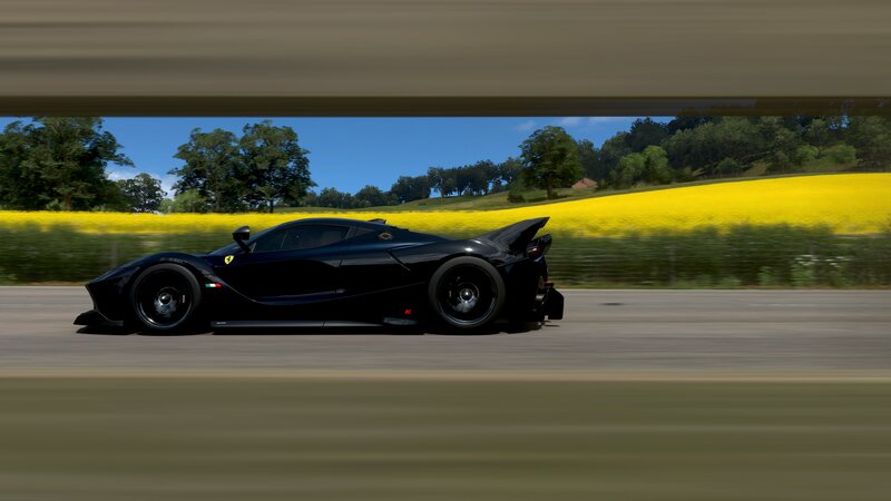 Black Sports Car — Dynamic, Afternoon, 3d Render, Road, Field of Flowers