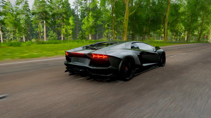 Black Sports Car — Dynamic, Afternoon, 3d Render, Road, Trees, Forest