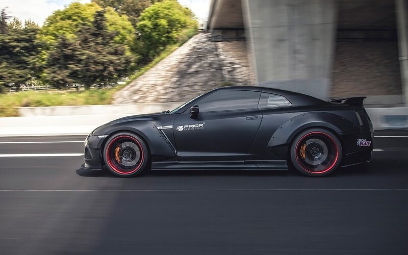 Black Sports Car — Dynamic, Afternoon, Photograph, Road, Trees, Bridge