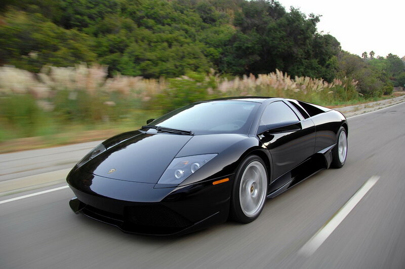 Black Sports Car — Dynamic, Afternoon, Photograph, Road, Trees, Grass
