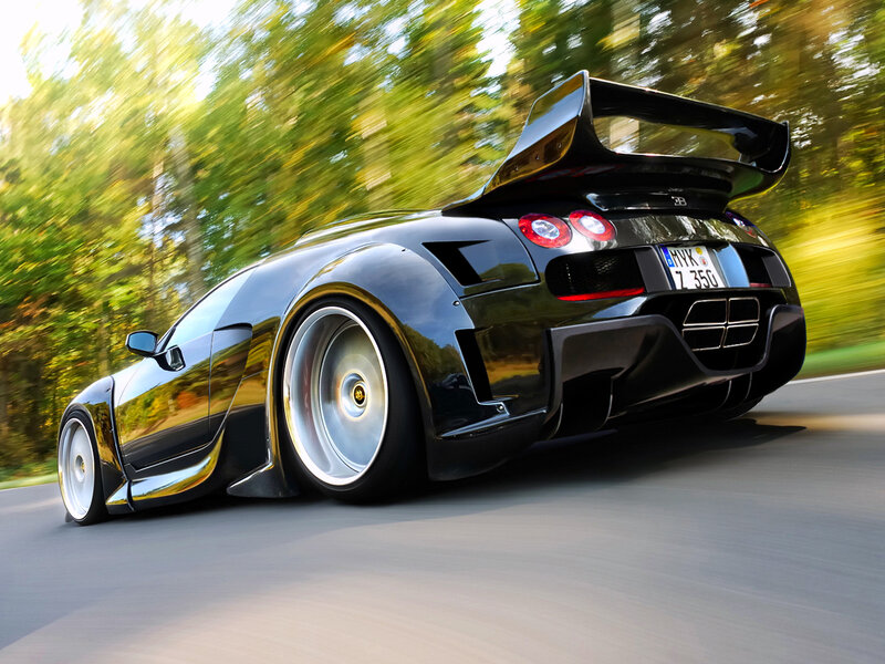 Black Sports Car — Dynamic, Afternoon, Photograph, Trees, Road