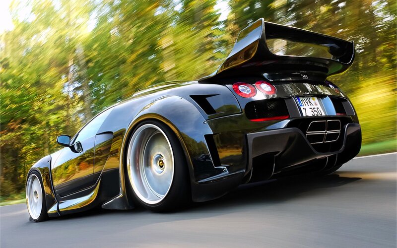 Black Sports Car — Dynamic, Afternoon, Photograph, Trees, Road, Wheels