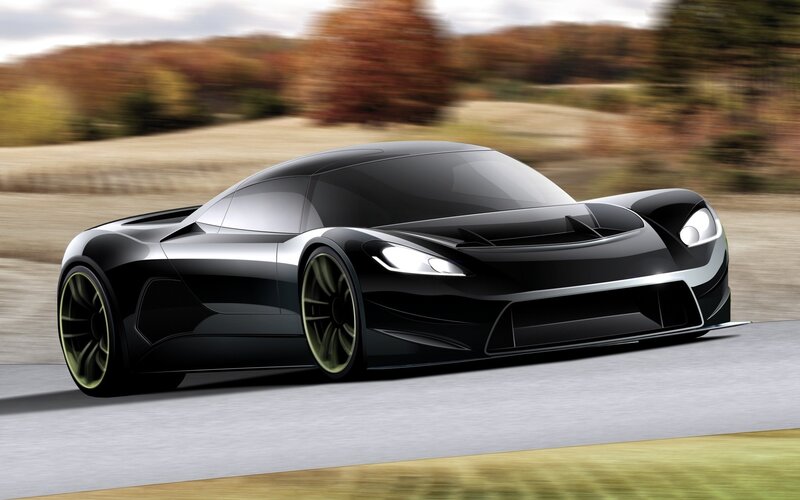 Black Sports Car — Dynamic, Autumn, 3d Render, Road, Trees