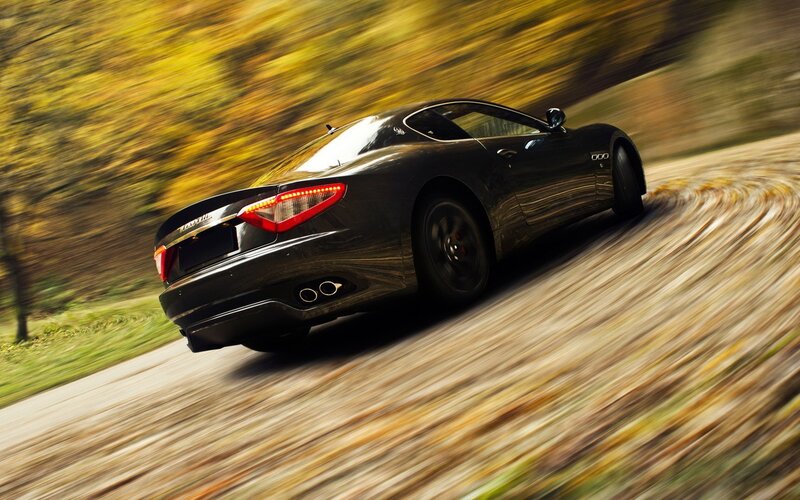 Black Sports Car — Dynamic, Autumn, Photograph, Trees, Road, Yellow