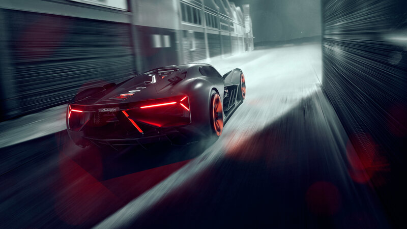 Black Sports Car — Dynamic, Night, 3d Render, Tunnel