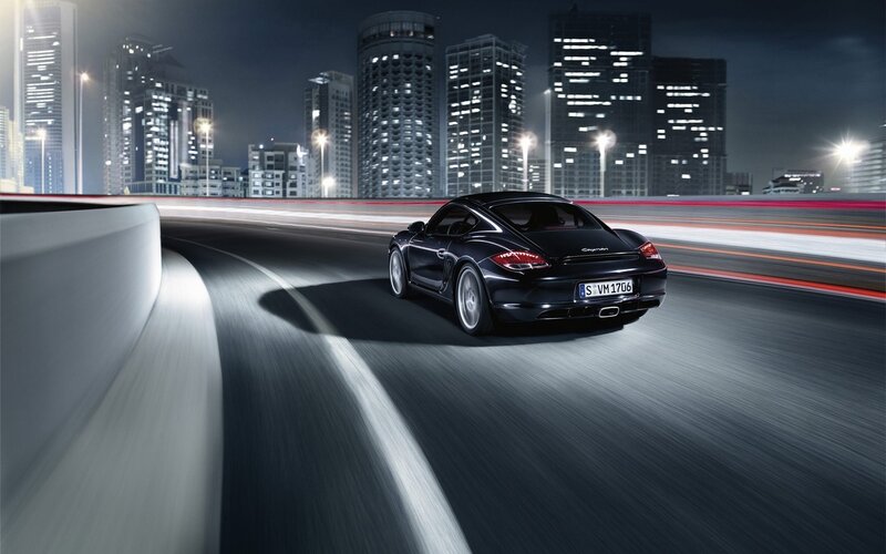 Black Sports Car — Dynamic, Night, Photograph, City Skyline