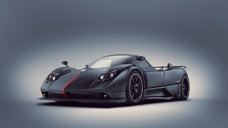 Black Sports Car — Gray, Dramatic, 3d Render, Carbon Fiber, Red Stripe