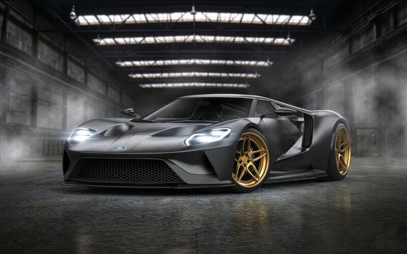 Black Sports Car — Gray, Dramatic, 3d Render, Gold Wheels