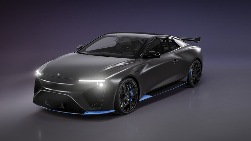 Black Sports Car — Gray, Dramatic, 3d Render, Headlights, Rear Wing