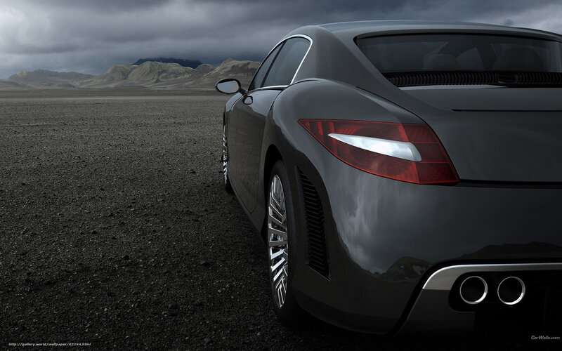 Black Sports Car — Gray, Dramatic, 3d Render, Mountains, Desert