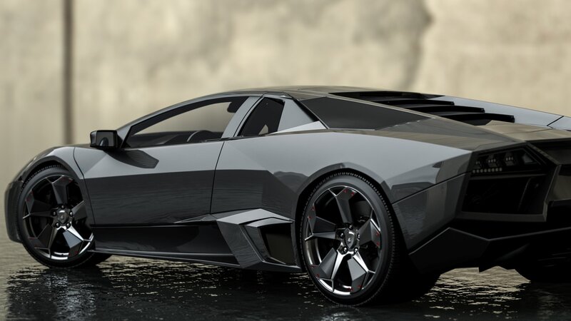 Black Sports Car — Gray, Dramatic, 3d Render, Wet Ground