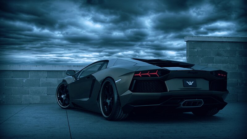 Black Sports Car — Gray, Dramatic, Night, Photograph, Wall
