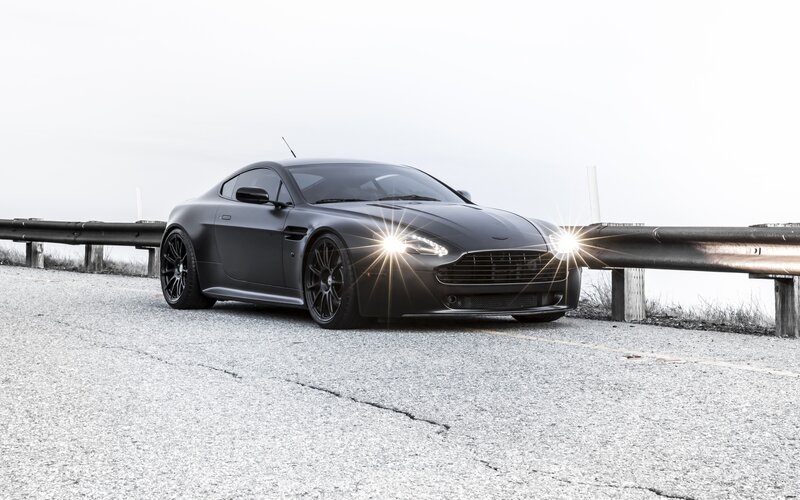 Black Sports Car — Gray, Dramatic, Photograph, Guardrail