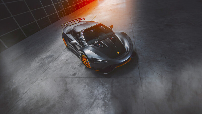 Black Sports Car — Gray, Dramatic, Photograph, Wings, Orange Wheels