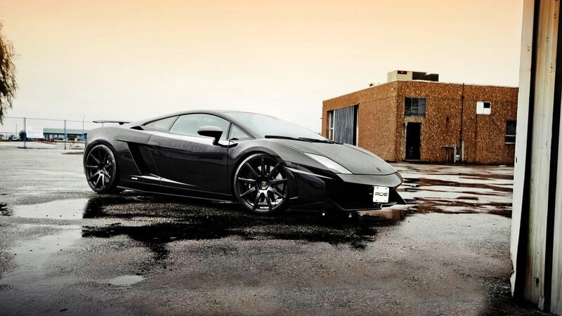 Black Sports Car — Gray, Dramatic, Sunset, Photograph, Wet Pavement