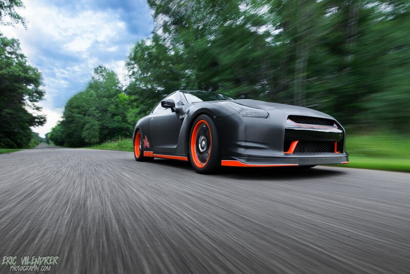 Black Sports Car — Gray, Dynamic, Afternoon, Photograph, Road, Trees