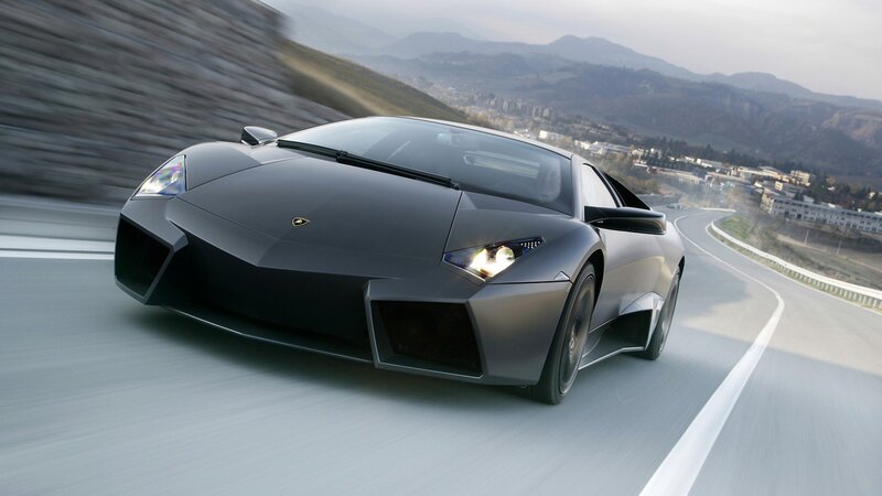 Black Sports Car — Gray, Mountains