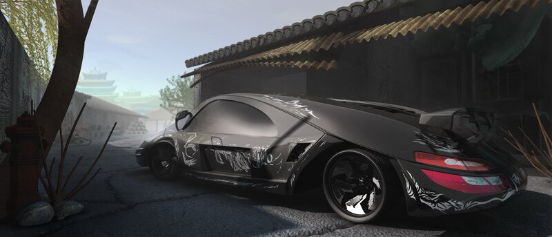 Black Sports Car — Gray, Serene, Morning
