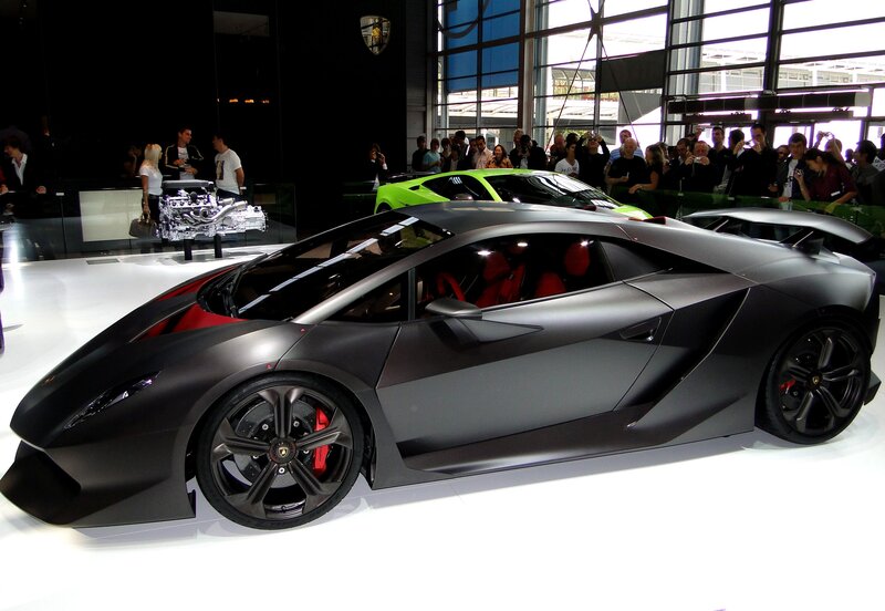 Black Sports Car — Gray, Showroom, Photograph, Crowd
